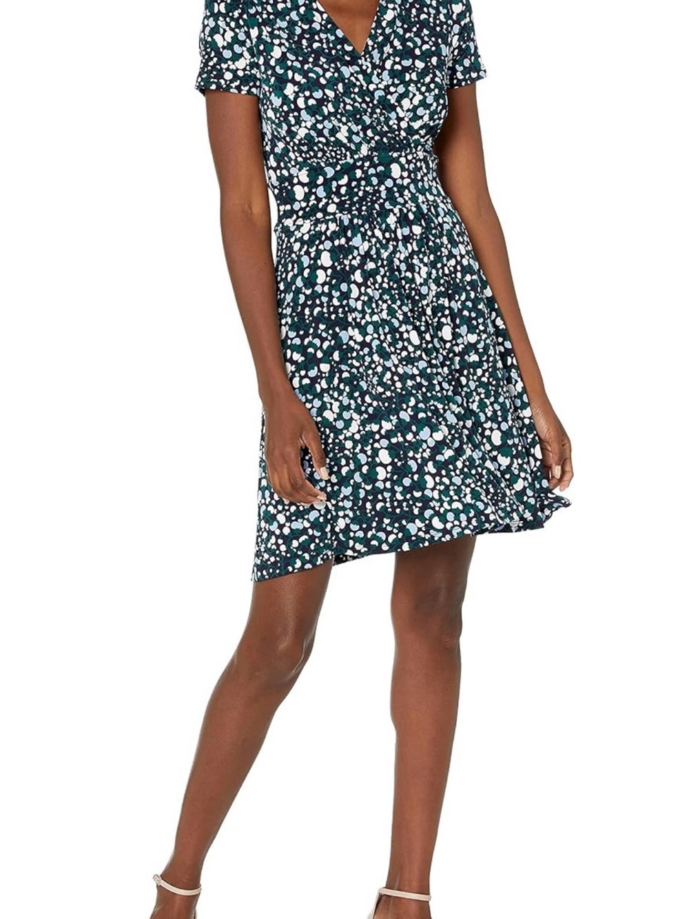 Teal & White Dotted Wrap-Style Mini Dress
